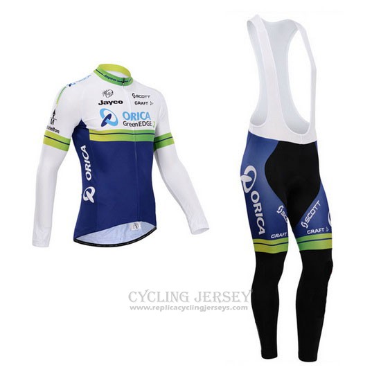 2014 Cycling Jersey Orica GreenEDGE White and Blue Long Sleeve and Bib Tight